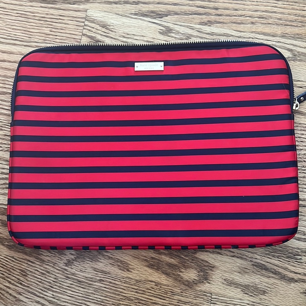 Kate Spade red and blue stripe laptop case